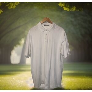 Tiger Woods Polo Shirt Men XL Ivory Metal Logo Golf